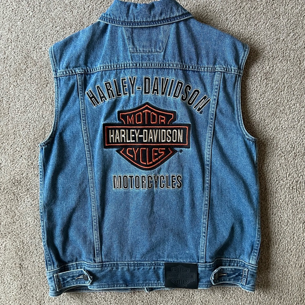 Harley-Davidson Motorcycle Vest Blue Denim Embroidered Medium